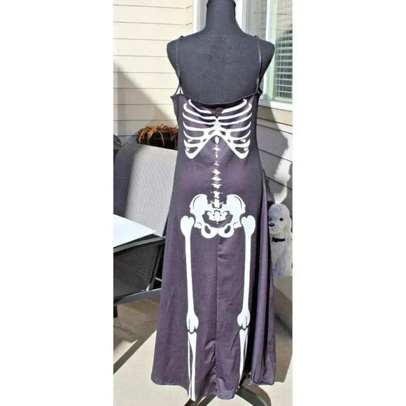 New Womens Black / White Halloween Skeleton Halloween Dress Costume - Picture 3 of 3